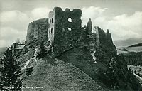 Zamek w Czorsztynie - Ruiny zamku w Czorsztynie na pocztwce z okoo 1935 roku