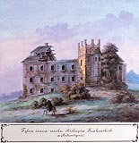 Zamek w Bodzentynie - Ruiny zamku w Bodzentynie, akwarela Teodora Chrzskiego, 'Kazimierza Stronczyskiego opisy i widoki zabytkw w Krlestwie Polskim (1844-1855)'