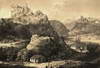 Zamek w Czorsztynie - Na pierwszym planie ruiny zamku w Czorsztynie na litografii Napoleona Ordy, 'Album Widokw', Seria 6, 1880