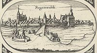 Zamek w Darowie - Panorama miasta z widokiem zamku. Rysunek na mapie Eilharda Lubinusa z 1618 roku