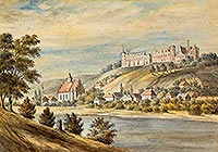 Zamek w Janowcu - Zamek w Janowcu na akwareli Napoleona Ordy sprzed 1883 roku