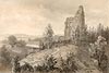Zamek w Melsztynie - Ruiny zamku w Melsztynie na rysunku Alfreda Schoupp z 1860 roku